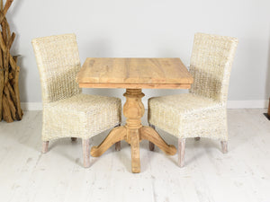 Square Reclaimed Teak Dining Set with 2 Whitewash Banana Leaf Chairs