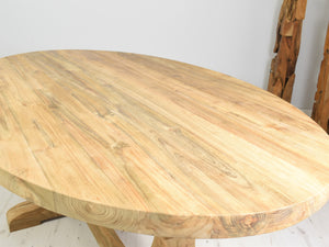 160cm Reclaimed teak oval table, top view.