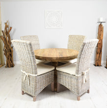 Load image into Gallery viewer, 100cm Reclaimed teak round dining set with 4 whitewashed Kabu chairs.