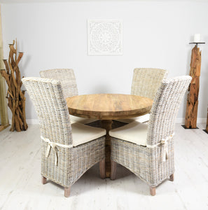 100cm Reclaimed teak round dining set with 4 whitewashed Kabu chairs.