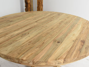 140cm Round reclaimed teak dining table.