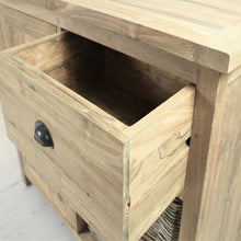 Load image into Gallery viewer, Reclaimed teak small sideboard, close view of open drawer.