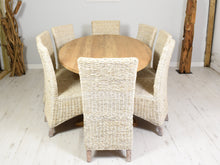 Load image into Gallery viewer, Oval Reclaimed Teak Dining Set with 8 Whitewash Banana Leaf Chairs
