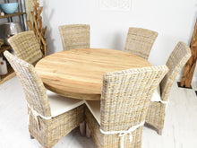 Load image into Gallery viewer, 140cm Round reclaimed teak dining set with 6 natural Kabu chairs.