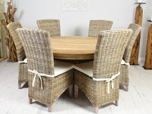 Load image into Gallery viewer, 140cm Round reclaimed teak dining table with 6 natural Kabu chairs.