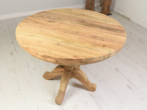 Reclaimed teak round dining table top view 100cm