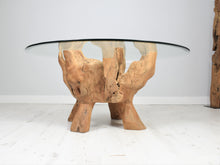 Load image into Gallery viewer, 100cm Round reclaimed teak root coffee table, side close up view of root base.