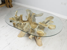 Load image into Gallery viewer, Teak root oval coffee table 120x80cm top view.