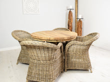 Load image into Gallery viewer, 100cm Round reclaimed teak dining table and 4 curved Kabu chairs.
