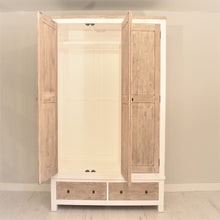 Load image into Gallery viewer, Reclaimed pine Bude range triple wardrobe , view of open wardrobe doors.
