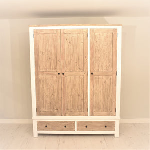 Reclaimed pine Bude range triple wardrobe with 2 drawers.