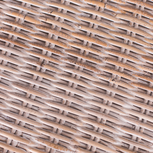 close up detail of Handwoven Kubu rattan kitchen stool with whitewash finish