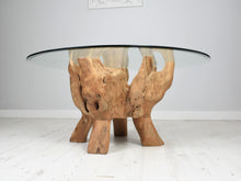 Load image into Gallery viewer, Round 100cm reclaimed teak coffee table, side view.