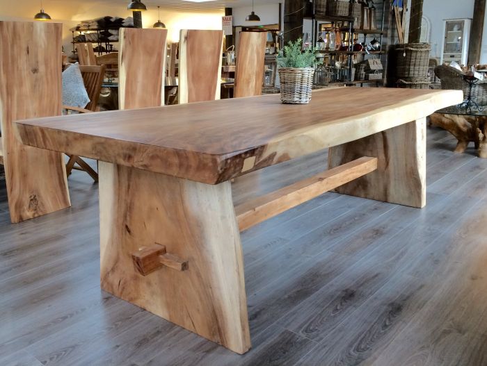 200cm Suar Live Edge Dining Set with 6 Block Dining Chairs