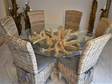 Load image into Gallery viewer, Round Teak Root Dining Set with 6 Natural Kubu Chairs
