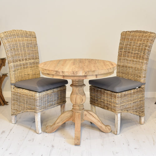 Round Reclaimed Teak Dining Set with 2 Natural Kubu Chairs