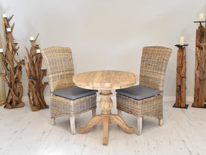 Round Reclaimed Teak Dining Set with 2 Natural Kubu Chairs