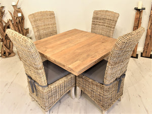 Square Reclaimed Teak Dining Set with 4 Natural Kubu Chairs