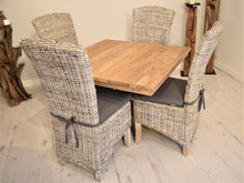 Load image into Gallery viewer, Square Reclaimed Teak Dining Set with 4 Whitewash Kubu Chairs