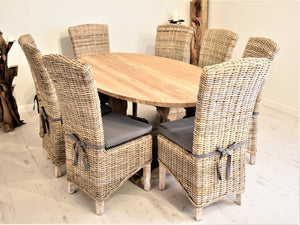 Oval Reclaimed Teak Dining Set with 8 Natural Kubu Chairs