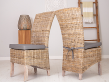 Load image into Gallery viewer, Handwoven Kubu rattan chair with seat cushion, detail front and back