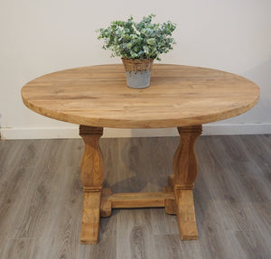 120cm oval reclaimed teak dining table with refectory-style base