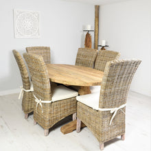 Load image into Gallery viewer, 160cm Reclaimed oval teak dining set with 6 natural Kubu chairs. 