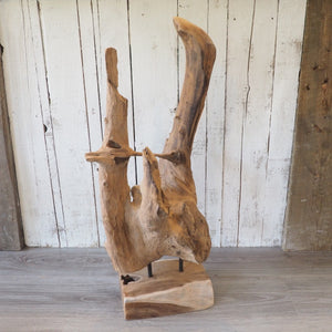 Abstract Wood Sculpture On Stand - Small