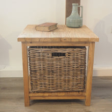 Load image into Gallery viewer, Reclaimed Wood Side Table With Wicker Drawer