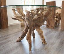 Load image into Gallery viewer, Round Teak Root Dining Set with 4 Natural Kubu Chairs
