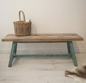 Reclaimed Pine Bench With Blue Legs