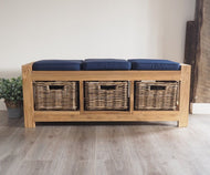 Hallway Storage Bench With Wicker Drawers - 3 Seater