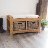 Hallway Storage Bench With Wicker Drawers - 2 Seater