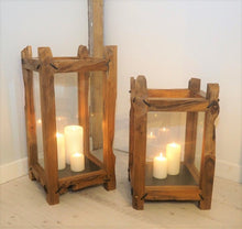 Load image into Gallery viewer, Medium Wooden Hurricane Candle Lantern - Kubo