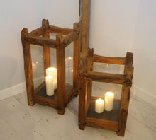 Load image into Gallery viewer, Medium Wooden Hurricane Candle Lantern - Kubo