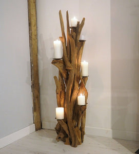Teak Root Wooden Floor Candle Holder - High