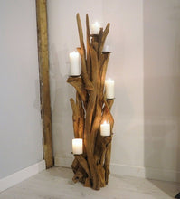 Load image into Gallery viewer, Teak Root Wooden Floor Candle Holder - High