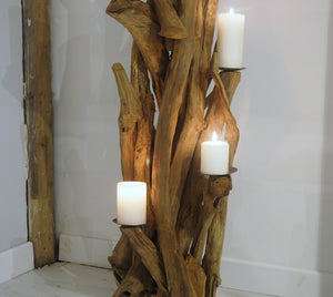 Teak Root Wooden Floor Candle Holder - Medium