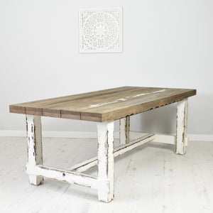 210x100cm reclaimed pine farmhouse dining table with large wood boards ad distressed paint finish