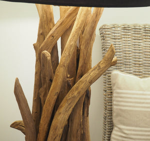 Close-up of Teak Root Floor Lamp with natural driftwood texture