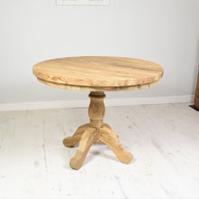 Load image into Gallery viewer, 100cm round reclaimed teak dining table with elegant turned base