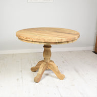 100cm round reclaimed teak dining table with elegant turned base