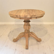 Load image into Gallery viewer, 80cm reclaimed teak round dining table with carved scroll legs