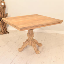 Load image into Gallery viewer, 100cm square reclaimed teak dining table with classic turned base