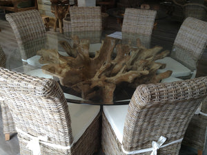 Round Teak Root Dining Set with 8 Natural Kubu Chairs