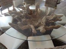 Load image into Gallery viewer, Round Teak Root Dining Set with 8 Natural Kubu Chairs