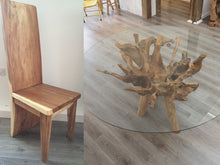 Load image into Gallery viewer, Round Teak Root Dining Set with 8 Block Dining Chairs
