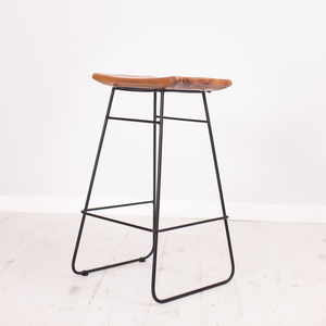 Solid teak wood and metal bar stool perfect for a high table or kitchen counter top