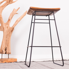 Load image into Gallery viewer, Chic kitchen counter stool with natural teak and metal frame