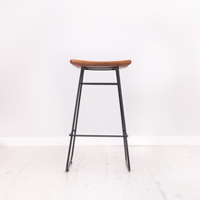 Load image into Gallery viewer, Solid teak wood and metal bar stool front view